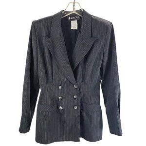 All That Jazz Chorus Line Women Blazer Size 5/6 Black Pin Stripe Double Breasted